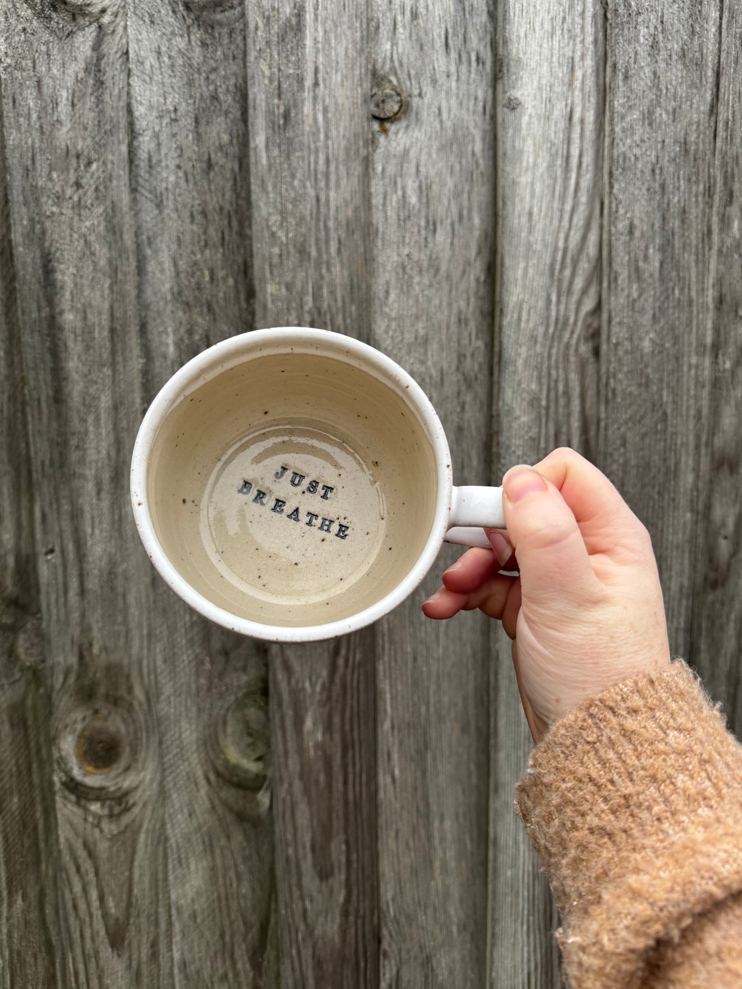 'JUST BREATHE' Stamped mugs