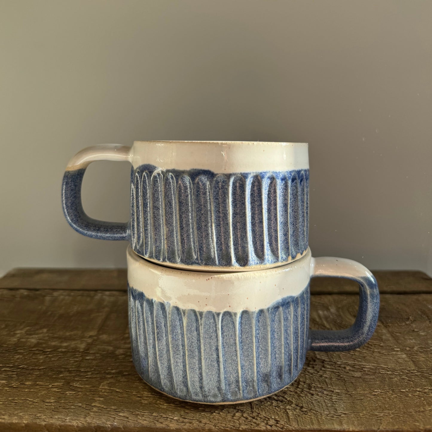 Carved Blue Coffee Mugs