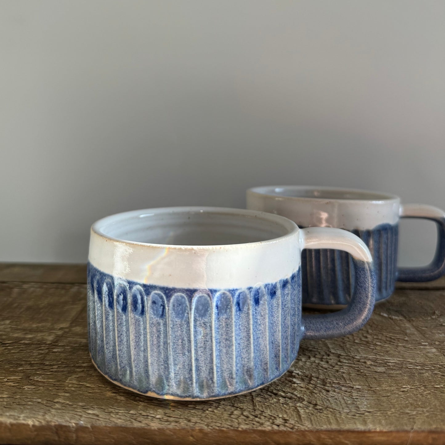 Carved Blue Coffee Mugs