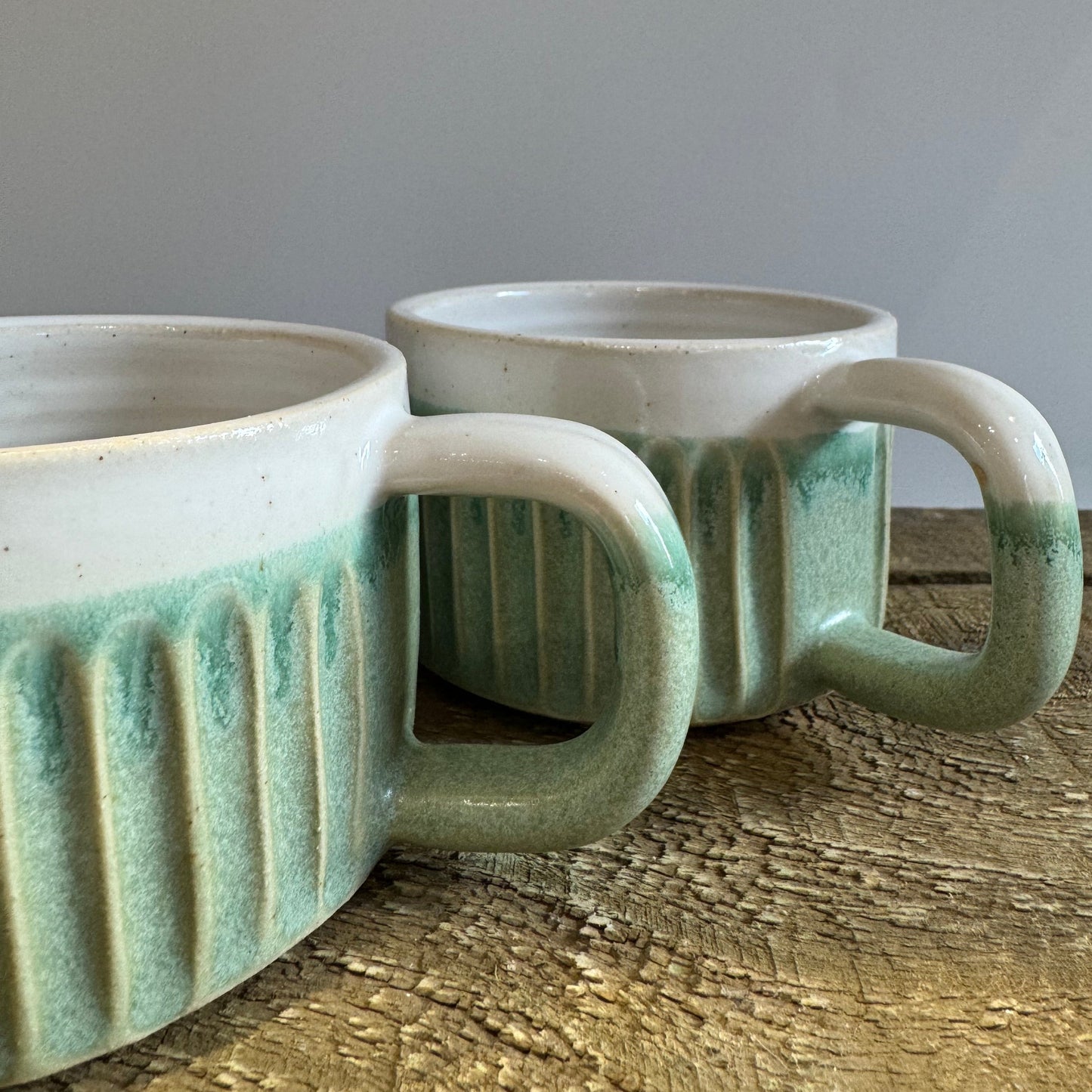 Carved Green Coffee Mugs
