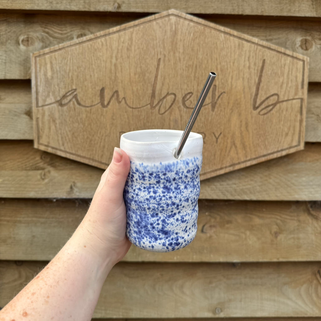 Straw Cups - Speckled Blue