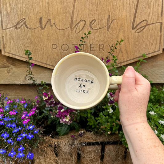 'STRONG AS FUCK' Stamped mugs