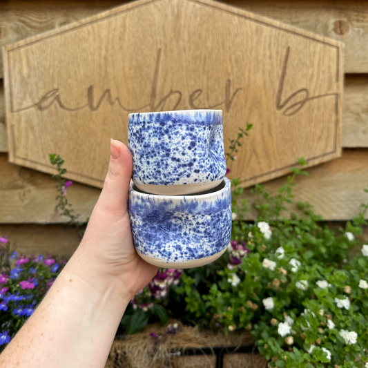 Pinched Coffee Cups - Set of 2 - Blue Flecked