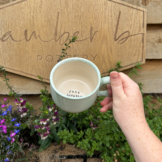 'JUST BREATHE' Stamped mugs