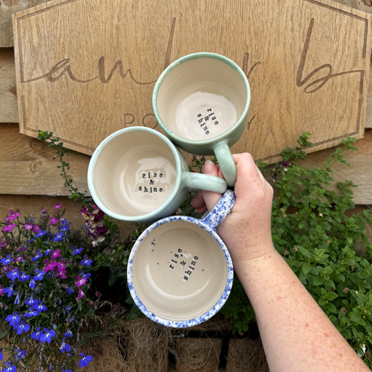 'RISE & SHINE' Stamped mugs